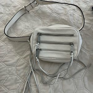 Rebecca minkoff white leather Fringe fanny pack 3 zip waist bag